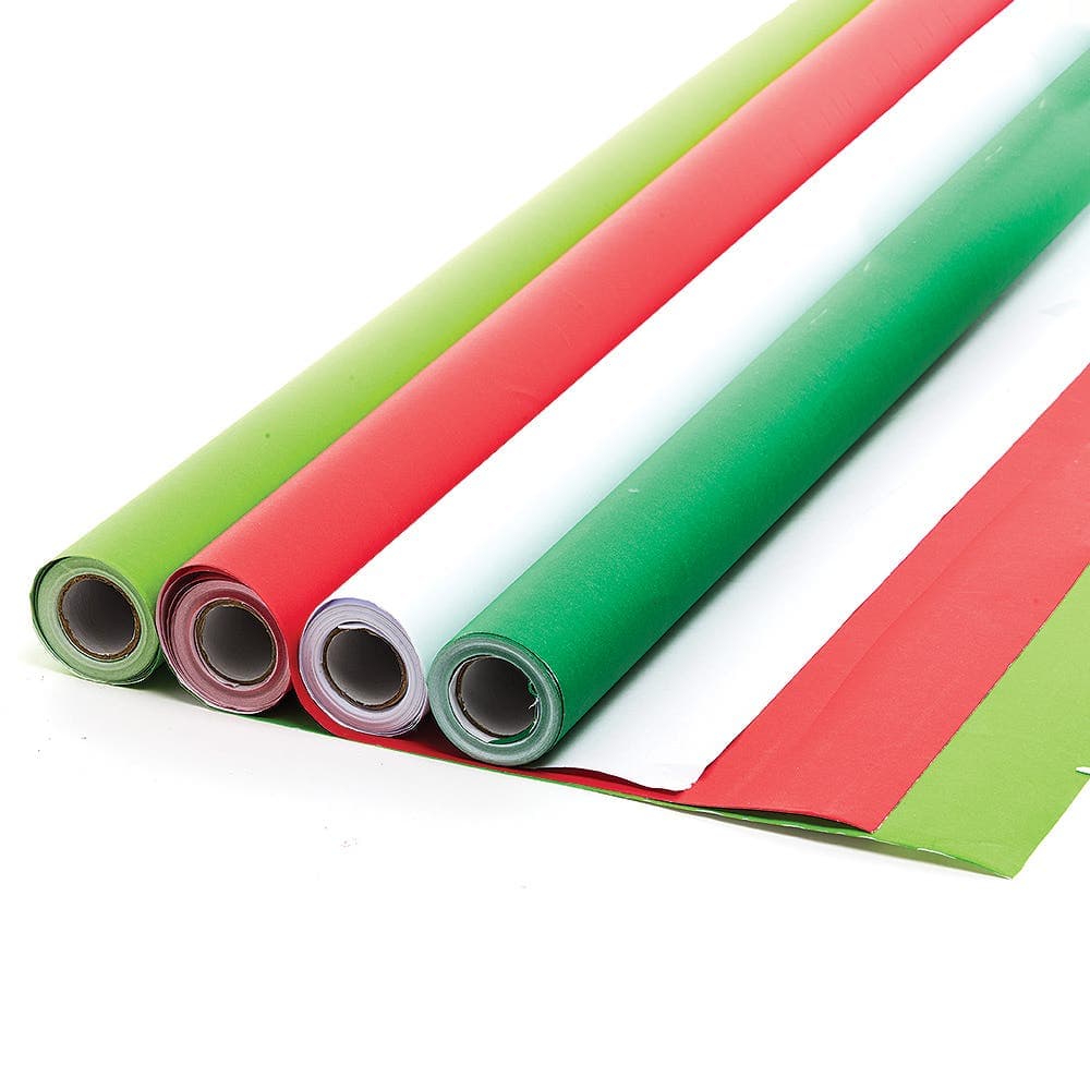 Christmas Poster Display Rolls 7.5m x 76cm (Pack of 4 rolls) Christmas Craft Supplies 4 assorted Christmas colours - Red, Green, White & Light Green