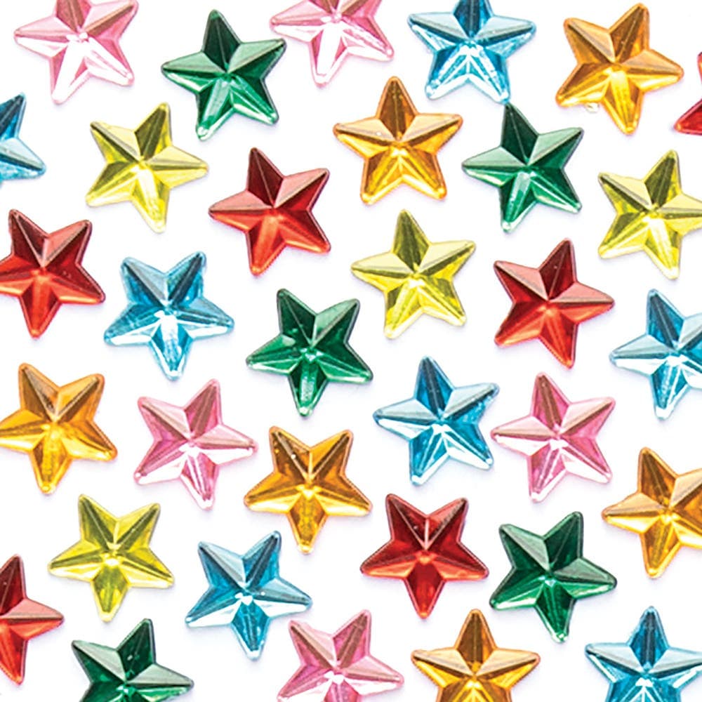 Star Self-Adhesive Acrylic Jewels (Pack of 300) Craft Embellishments 6 assorted colours - Red, Green, Blue, Pink, Yellow & Orange