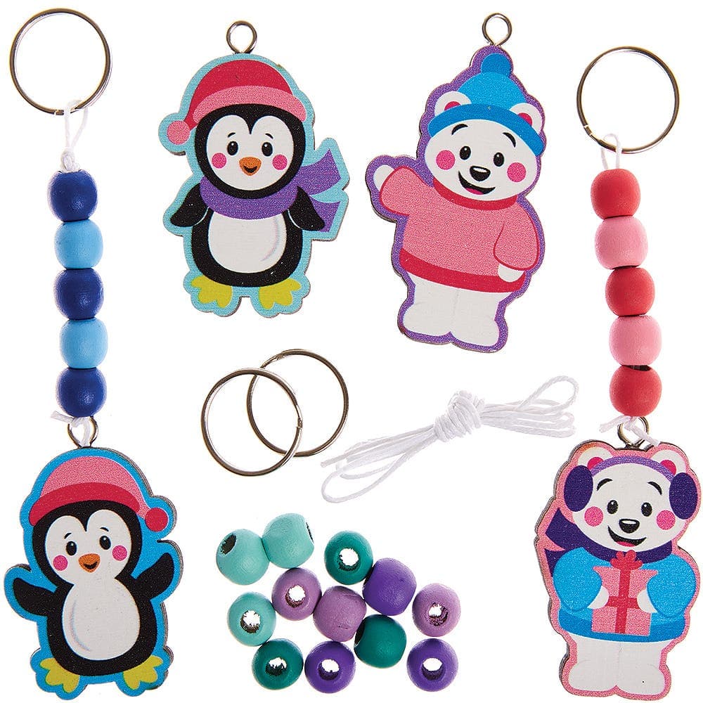 Penguin & Polar Bear Wooden Keyring Kits (Pack of 4) Christmas Crafts