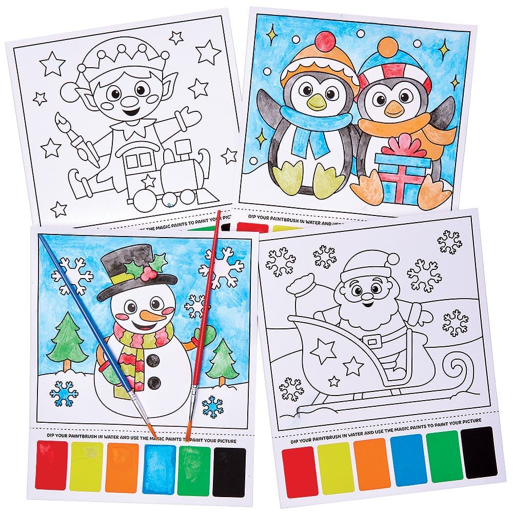 Christmas Magic Painting Pictures (Pack of 10) Christmas Crafts 6 paint colours - Red, Yellow, Orange, Blue, Green & Black
