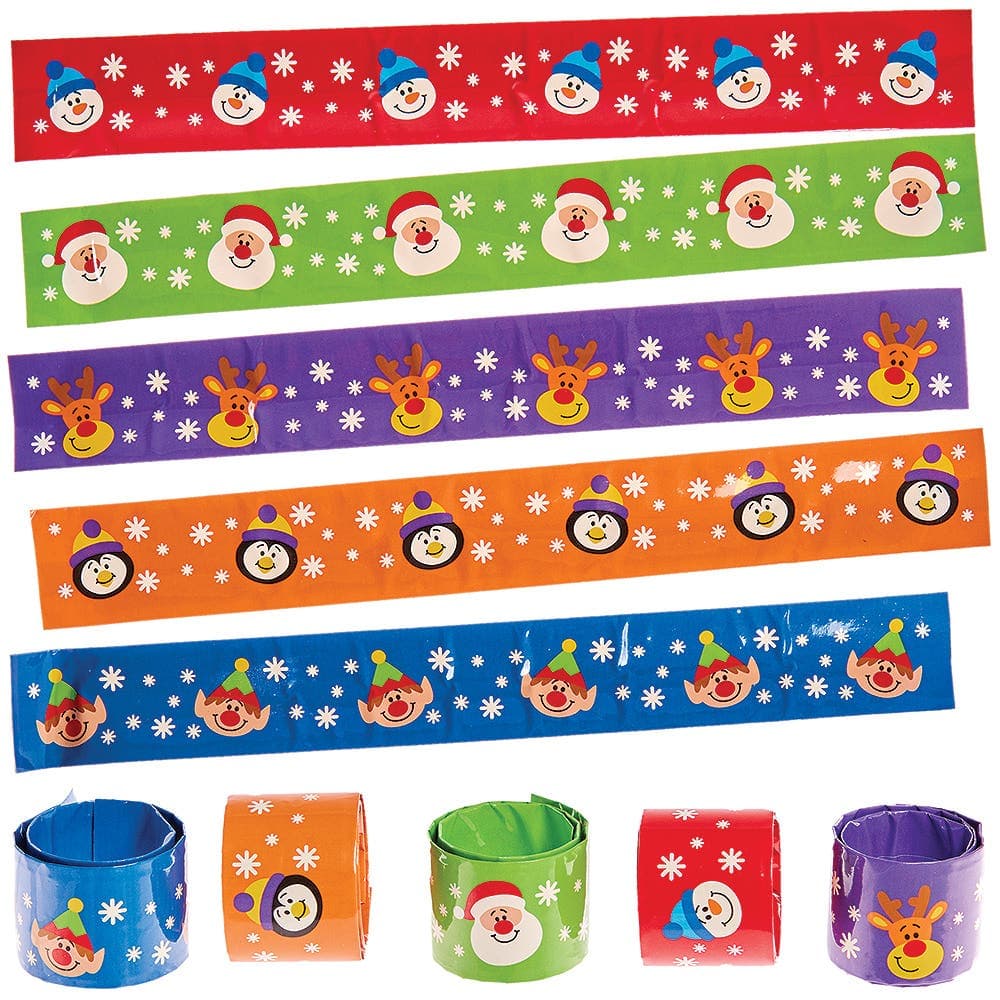 Christmas Chums Snap-On Bracelets (Pack of 10) Christmas Toys 5 assorted colours - Red, Purple, Blue, Green & Orange