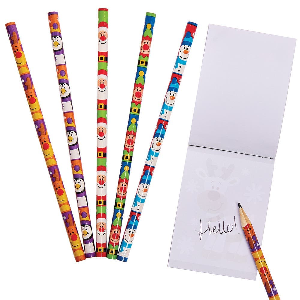 Christmas Chums Pencils (Pack of 15) Christmas Toys 5 assorted colours - Purple, Blue, Orange, Green & Red
