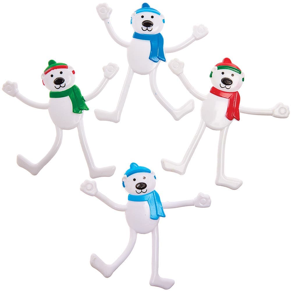 Bendy Polar Bears (Pack of 4) Fun Bendable Toy, 4 Assorted Colours, Approx 9.5cm