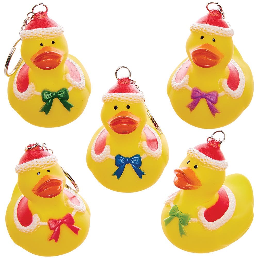 Christmas Rubber Duck Keyrings (Pack of 5) Christmas Toys, Stocking Fillers, Approx Size 6cm