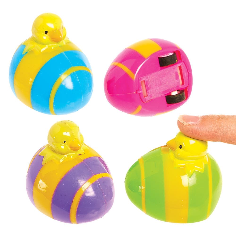 Easter Chick Pull Back Racers (Pack of 4), Great For Party Bags, Easter Gifts for Kids, 4 Assorted Colours