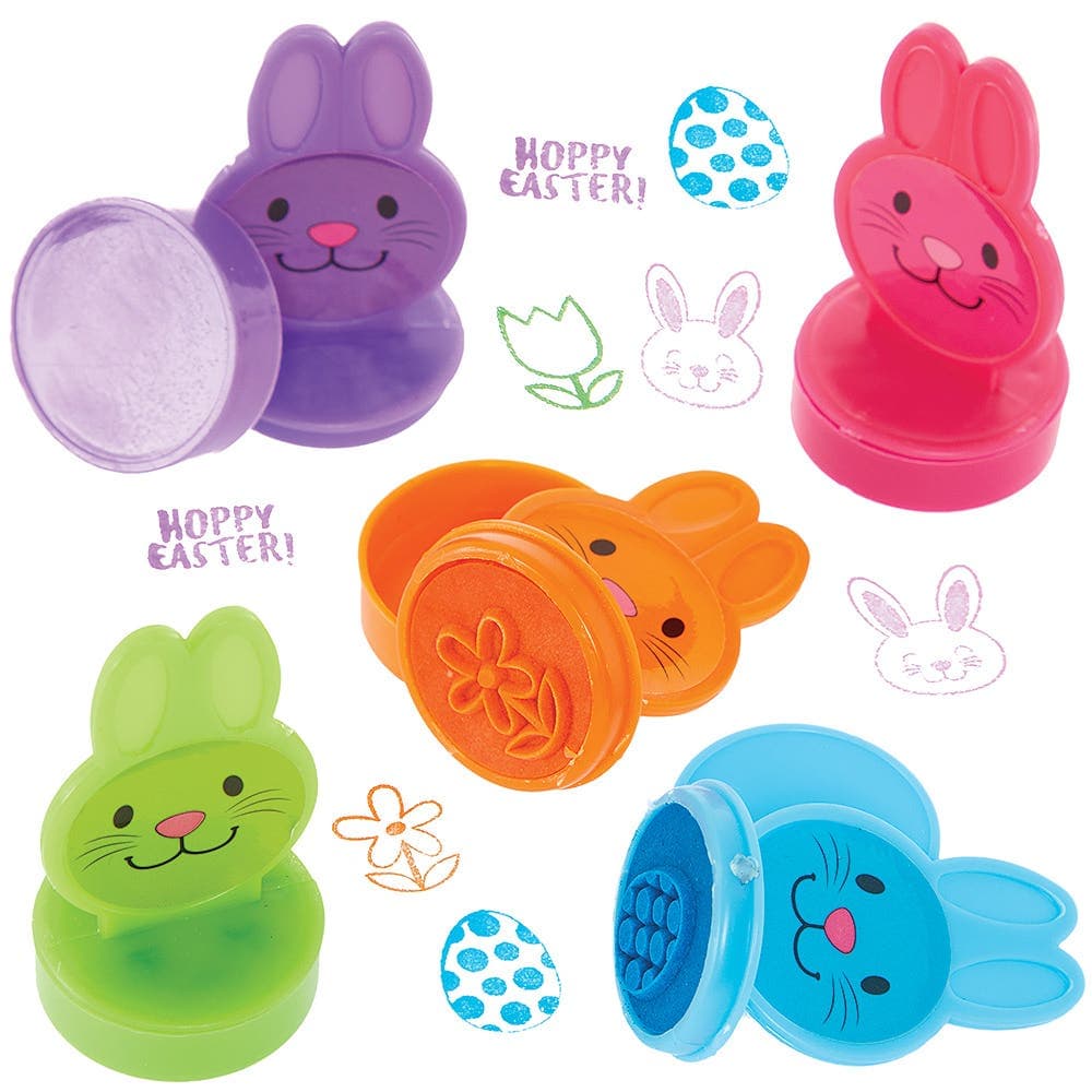 Bunny Self-Inking Stampers (Pack of 10) Easter Craft Supplies 5 assorted colours - Purple, Orange, Blue, Green & Pink