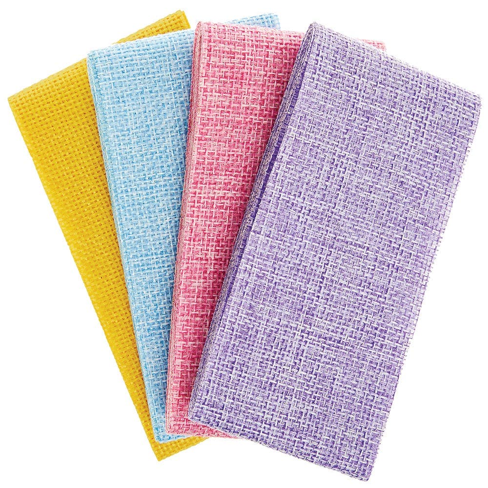 Pastel Burlap Hessian Rolls (Pack of 4) Natural Craft Materials 4 assorted pastel colours - Blue, Pink, Yellow & Lilac