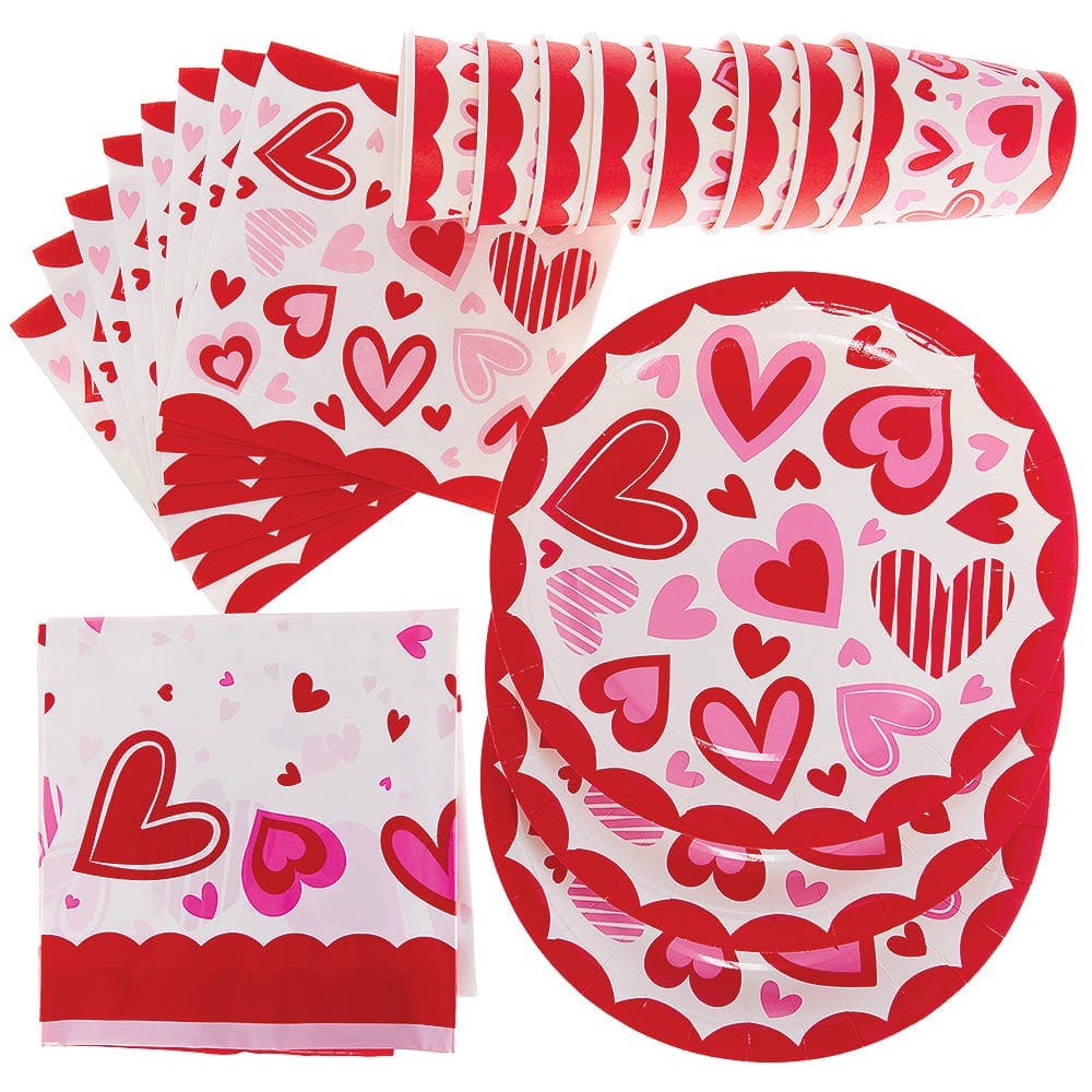 Heart Party Tableware Set (Per set) Table Cover, Cups, Plates & Napkins Included, Party Supplies