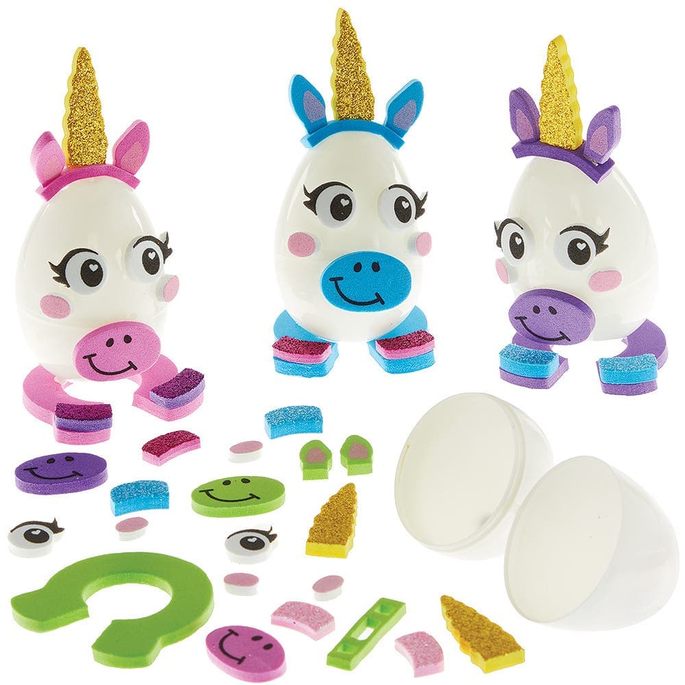 Unicorn Egg Kits (Pack of 8), Easter Crafts For Kids, 4 Assorted Designs, Size 6.5cm