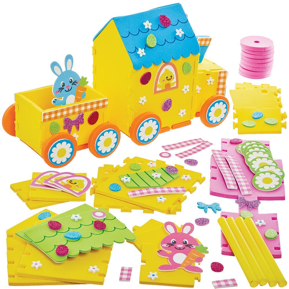 Easter Train Craft Kits (Pack of 2) Self-Assemble & Decorate, 2 Designs, All-In-One Kit