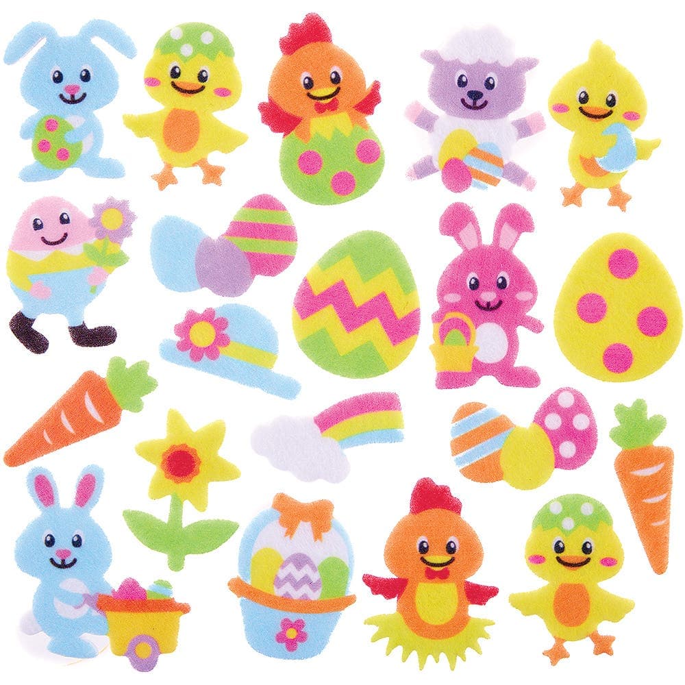 Easter Felt Stickers (Pack of 100) Easter Craft Supplies, 50 Assorted Designs, Sizes 20-40mm, Bunnies, Chicks, Lambs, Flowers & More