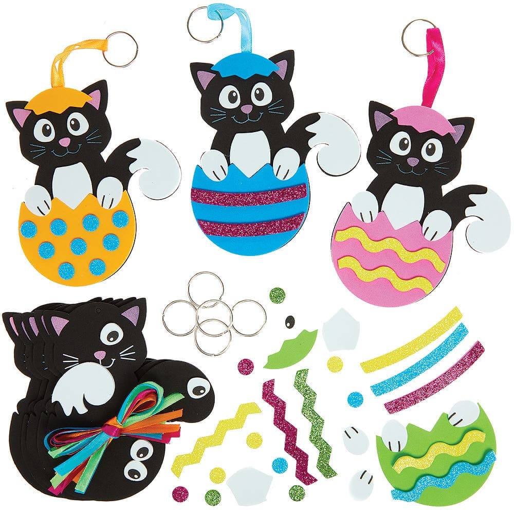 Cat Mix & Match Easter Egg Keyring Kits (Pack of 8) Easter Crafts For Kids
