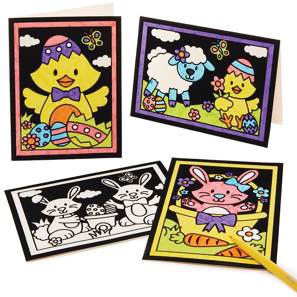 Easter Colour-in Fuzzy Art Cards (Pack of 10) Easter Crafts For Kids, 5 Assorted Designs, Homemade Greeting Cards