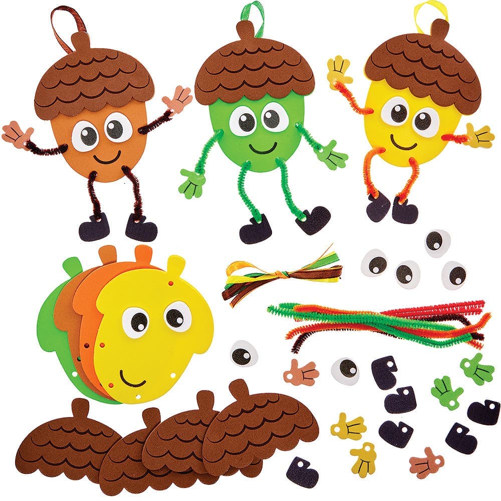 Acorn Mix & Match Decoration Kits (Pack of 8) 8 Assorted Designs, Foam Craft, Height 12cm