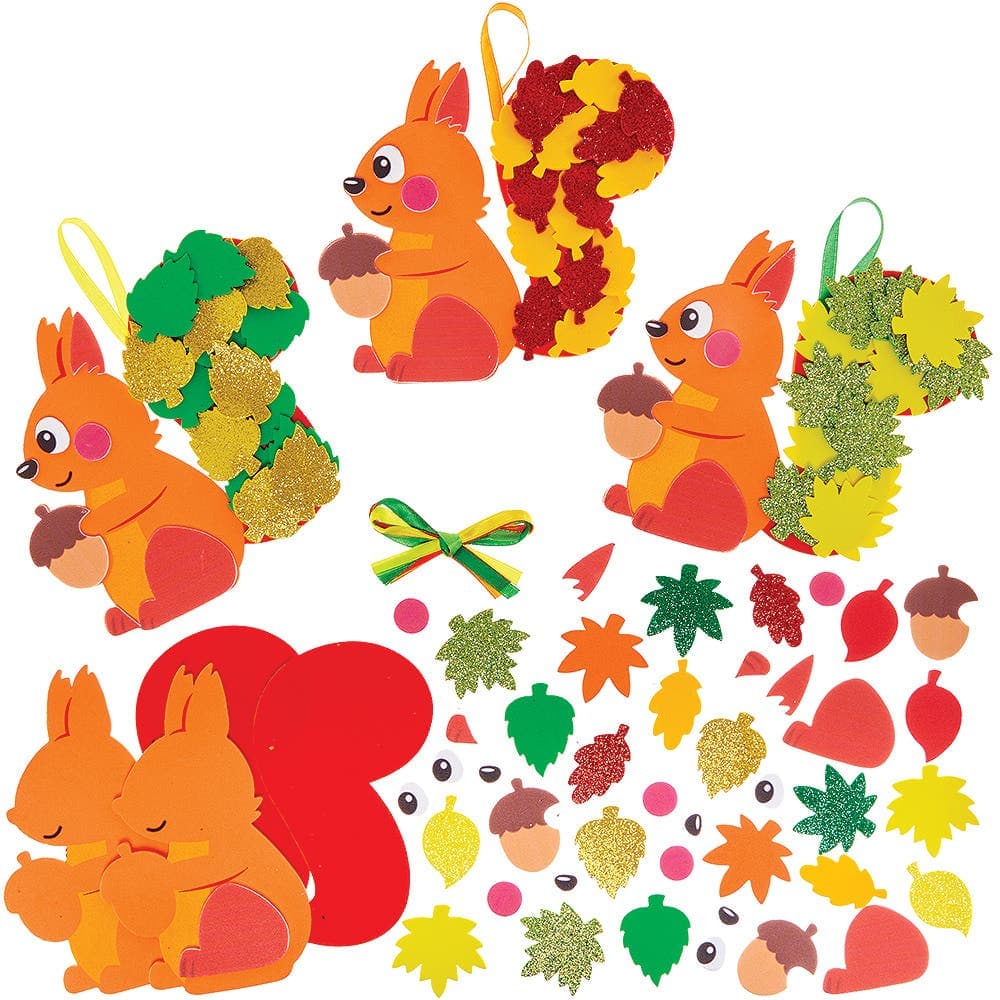 Leafy Squirrel Mix & Match Decoration Kits (Pack of 5) 5 assorted colourways - Red/Yellow, Orange/Green, Green/Yellow, Light Green/Yellow & Red/Orange