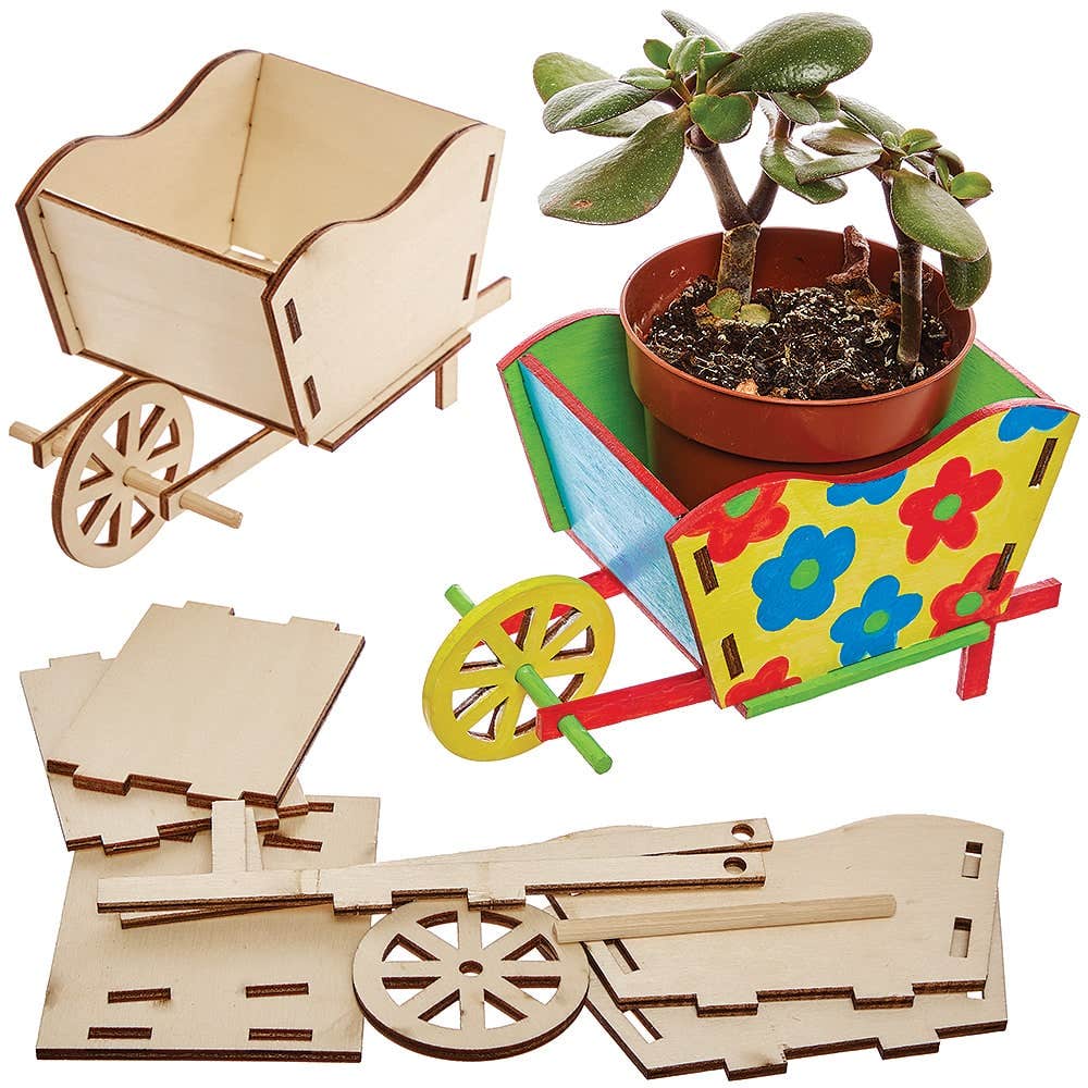 Wheelbarrow Wooden Flowerpot Kits (Pack of 3) Nature Craft Kits