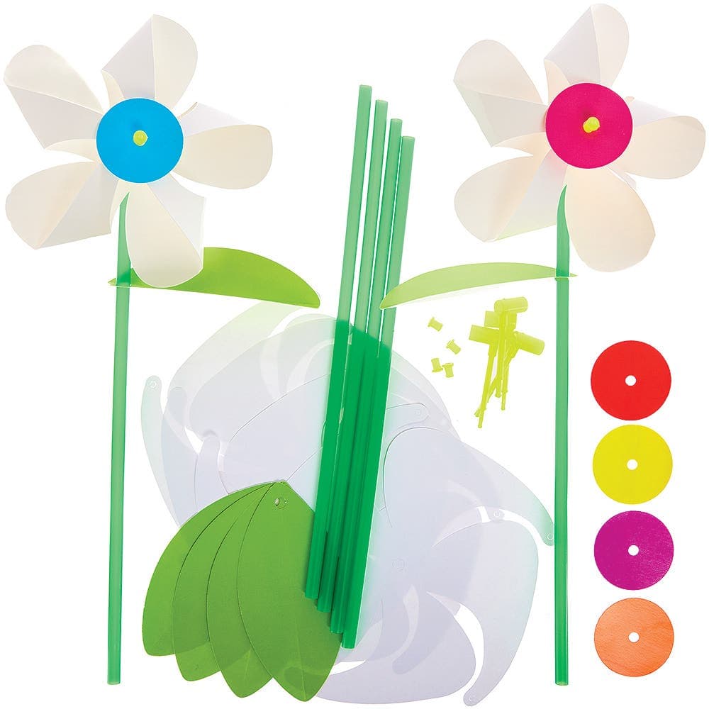 Daisy Windmill Kits (Pack of 6) Nature Craft Kits 6 assorted colours - Yellow, Blue, Pink, Orange, Red & Purple
