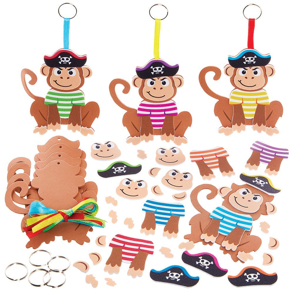 Pirate Monkey Mix & Match Keyring Kits (Pack of 8) Art Craft Kits
