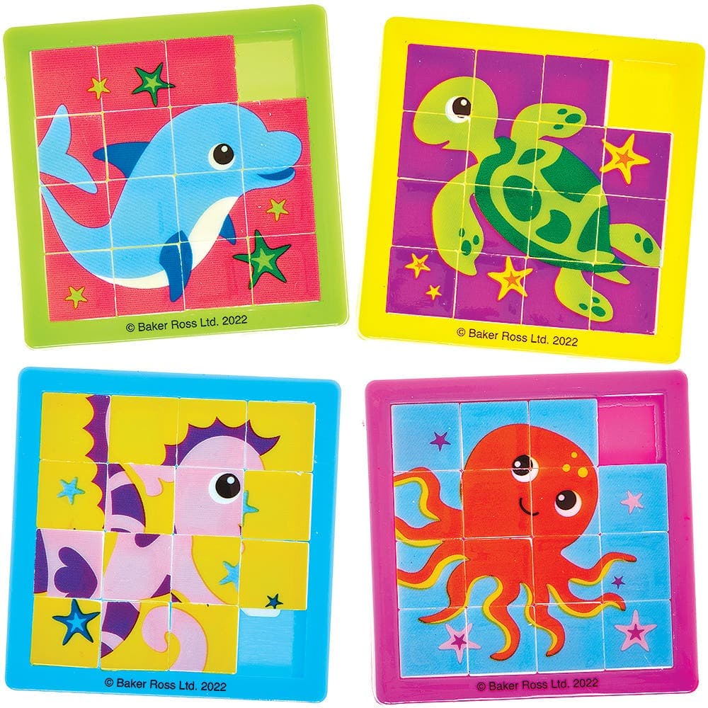 Sealife Buddies Sliding Puzzles (Pack of 6) 6 Assorted Colours & Designs, Party Bag Fillers, 63mm x 63mm