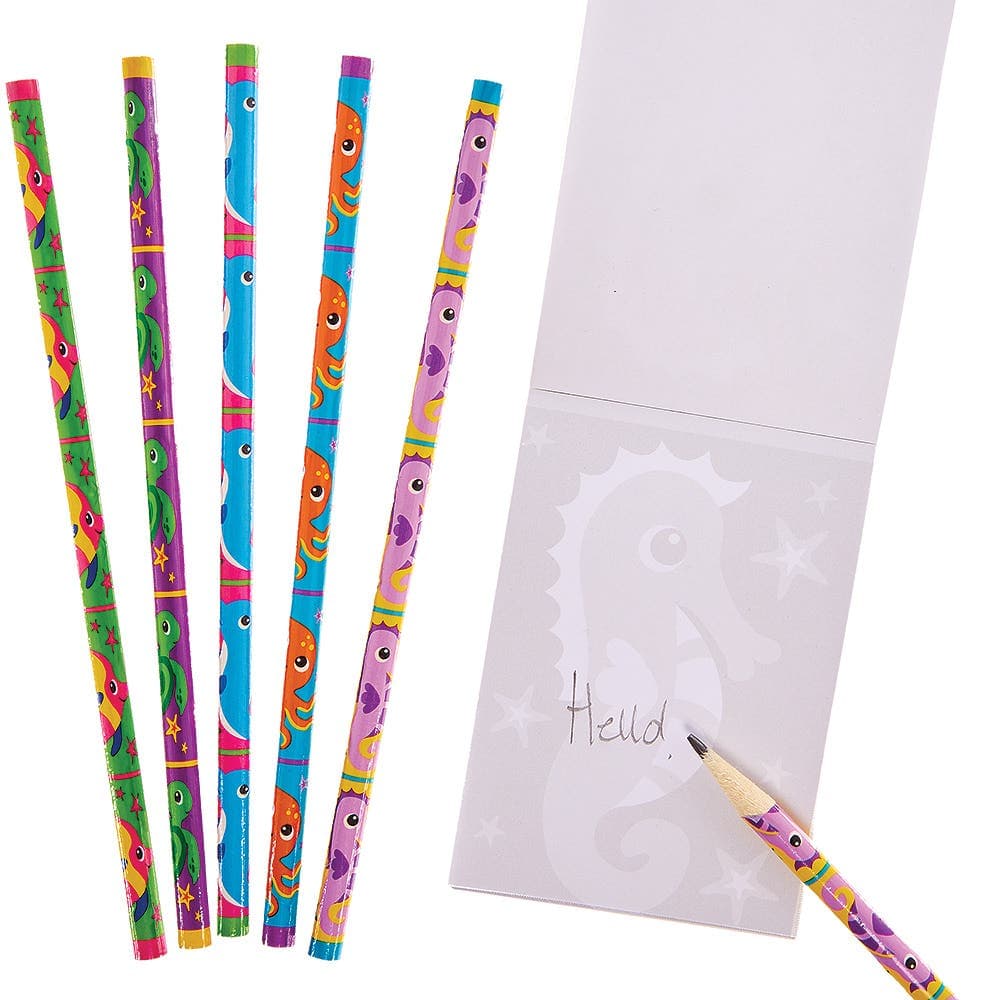 Sealife Pencils (Pack of 15) 5 Assorted Sea-Themed Designs, 18cm Long, Party Bag Fillers