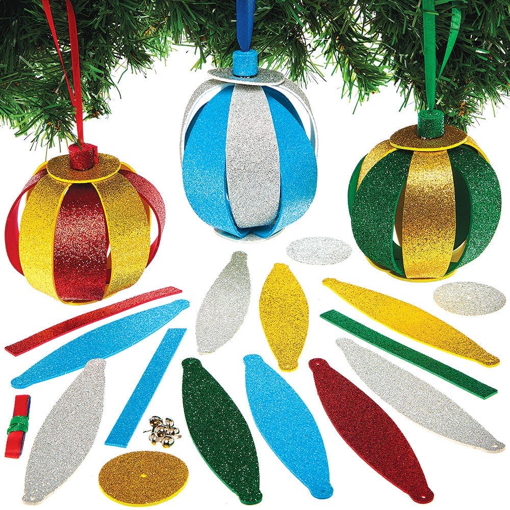 Christmas Glitter Bauble 3D Decoration Kits (Pack of 6) 5 assorted glitter foam colours - Silver, Gold, Red, Green & Blue