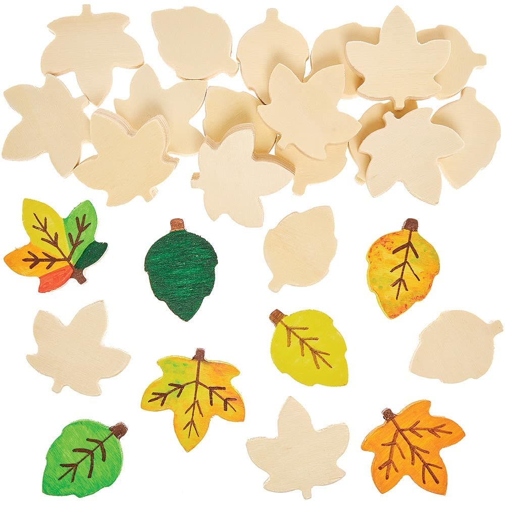 Leaf Wooden Painting Stones (Pack of 30)