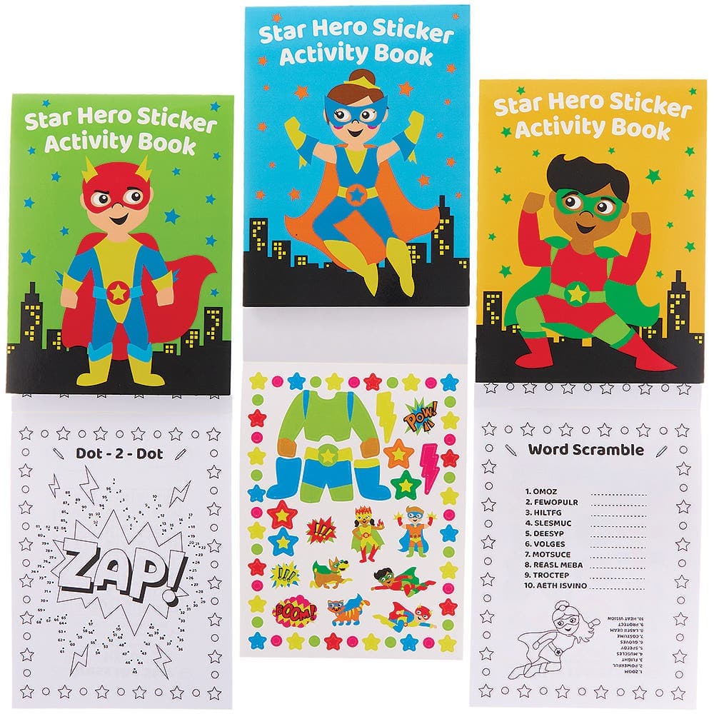 Star Superhero Sticker Activity Books (Pack of 8) Creative Play Toys