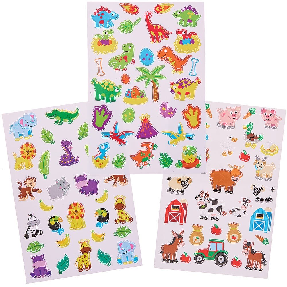 Mini Sticker Sheets (Pack of 12) Stickers, 12 Assorted Design Sheets, Approx. 30 Stickers Per Sheet, Size 21cm x 14.5cm