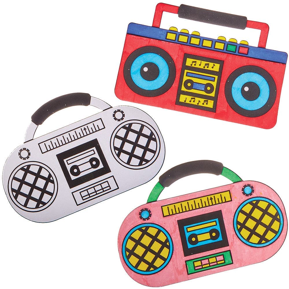 Colour-in Fuzzy Art Boombox (Pack of 6) 2 Assorted Designs, Decoration Craft Kits, Size 25cm x 17cm