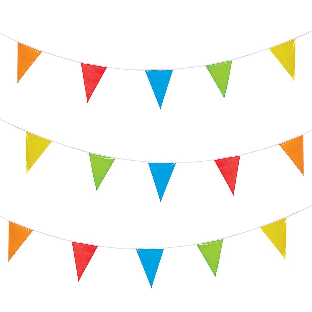 Rainbow Colours Party Bunting (Pack of 2) Party Decorations 5 assorted flag colours - Red, Orange, Yellow, Green & Blue