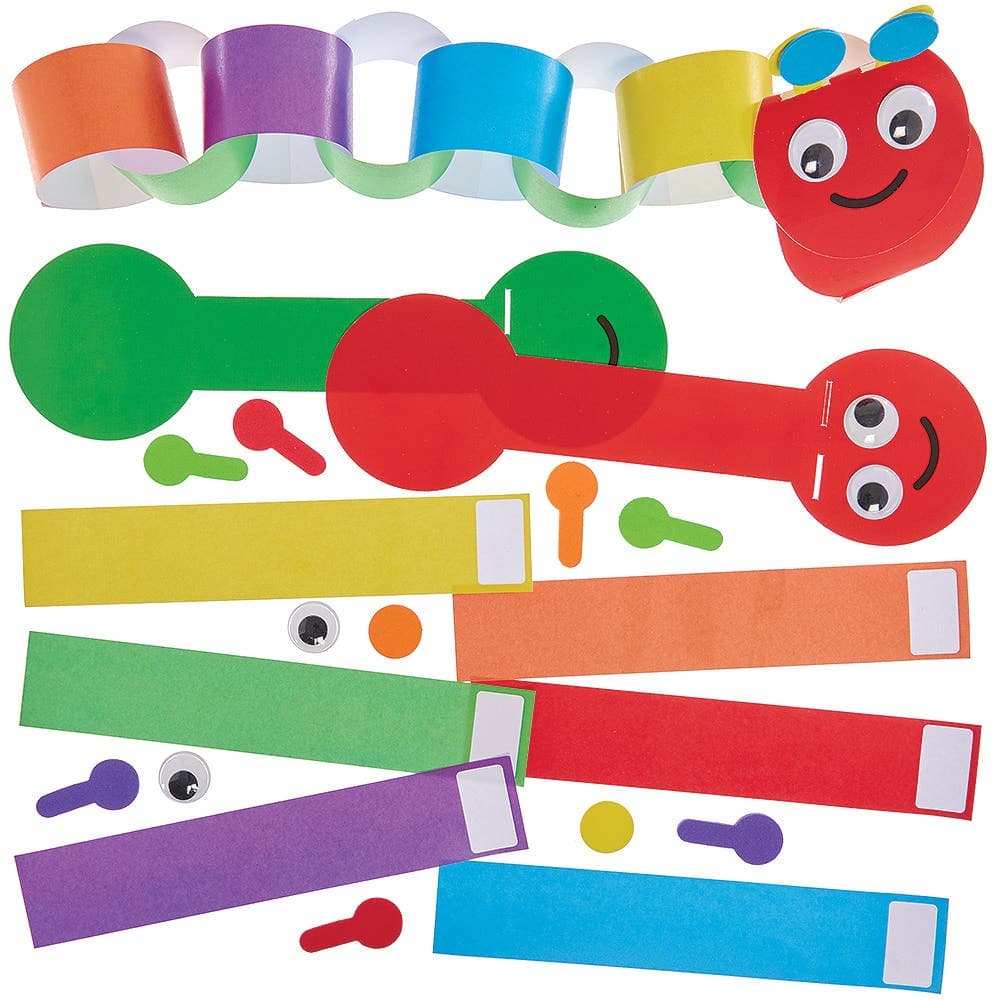 Rainbow Caterpillar Paper Chain Kits (Pack of 6) Party Decorations 6 assorted paper chain colours - Red, Yellow, Blue, Orange, Green & Purple