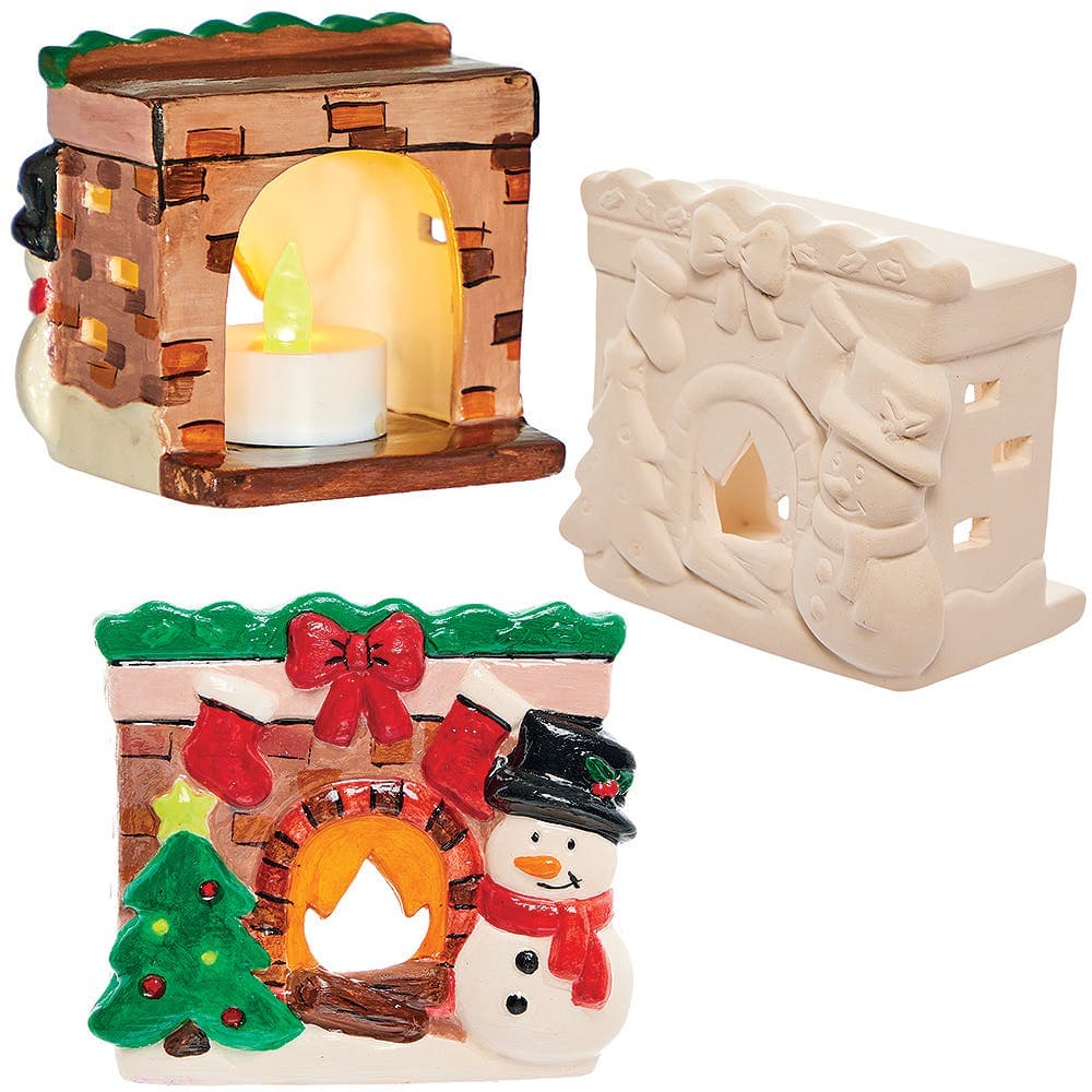 Christmas Fireplace Ceramic Tealight Holders (Box of 3)