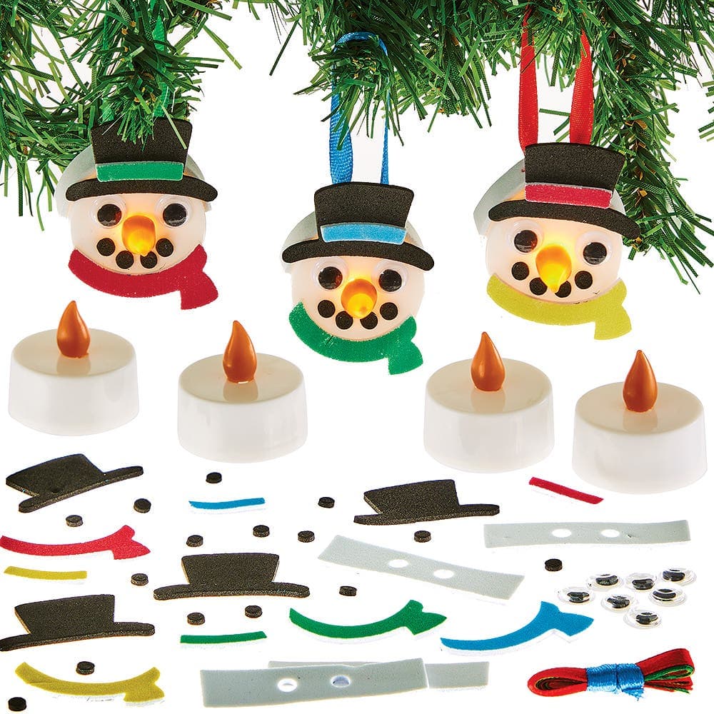 Snowman LED Tealight Decoration Kits (Pack of 4) Make Your Own Christmas Ornaments, LED Lights Included