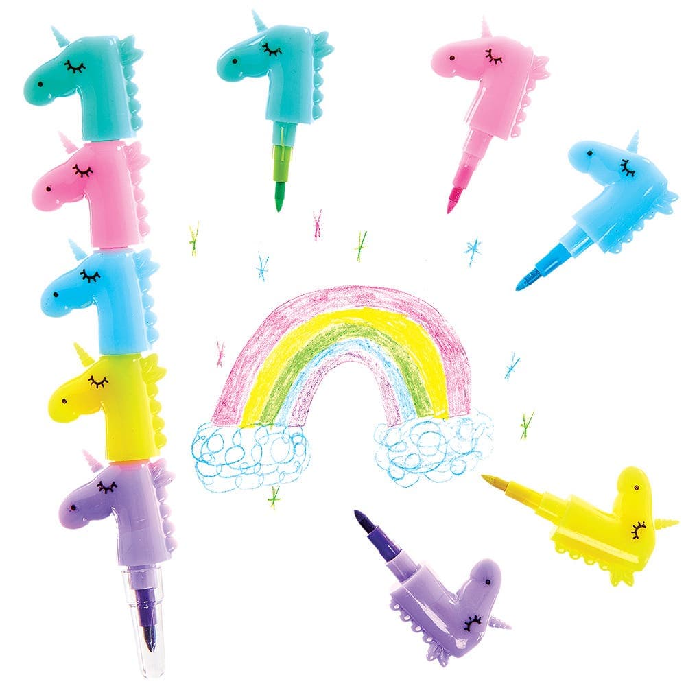 Unicorn Pop-a-Crayons (Pack of 6) Drawing 5 assorted colours - Purple, Pink, Blue, Green & Yellow