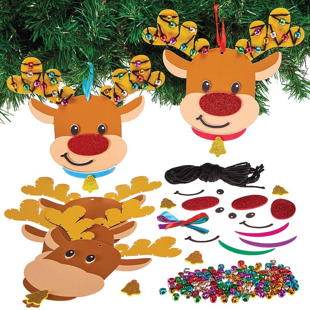 Reindeer 'Christmas Lights' Bead Threading Kits (Pack of 5) 6 assorted bead colours - Red, Blue, Green, Purple, Gold & Silver