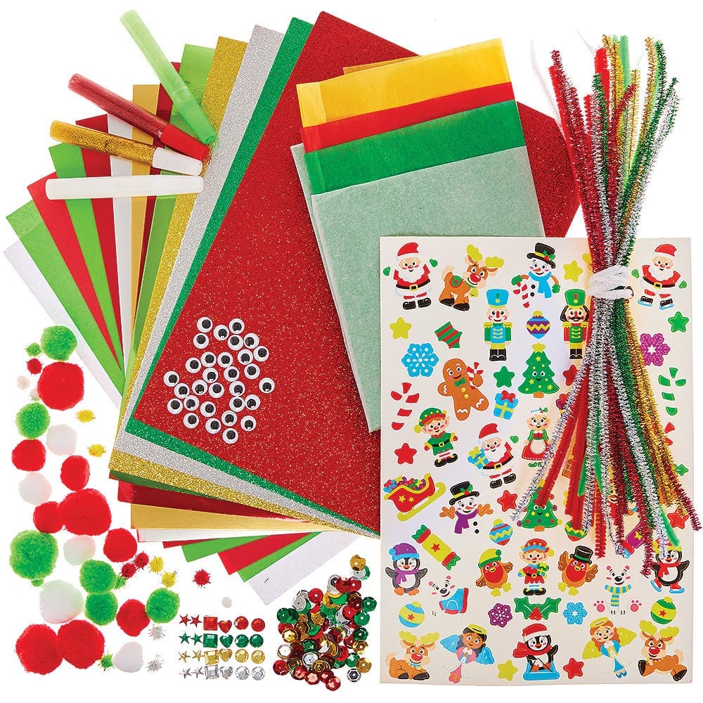 Christmas Craft Bumper Activity Pack (Each) Stickers, Paper, Card, Glitter Glue & More Included