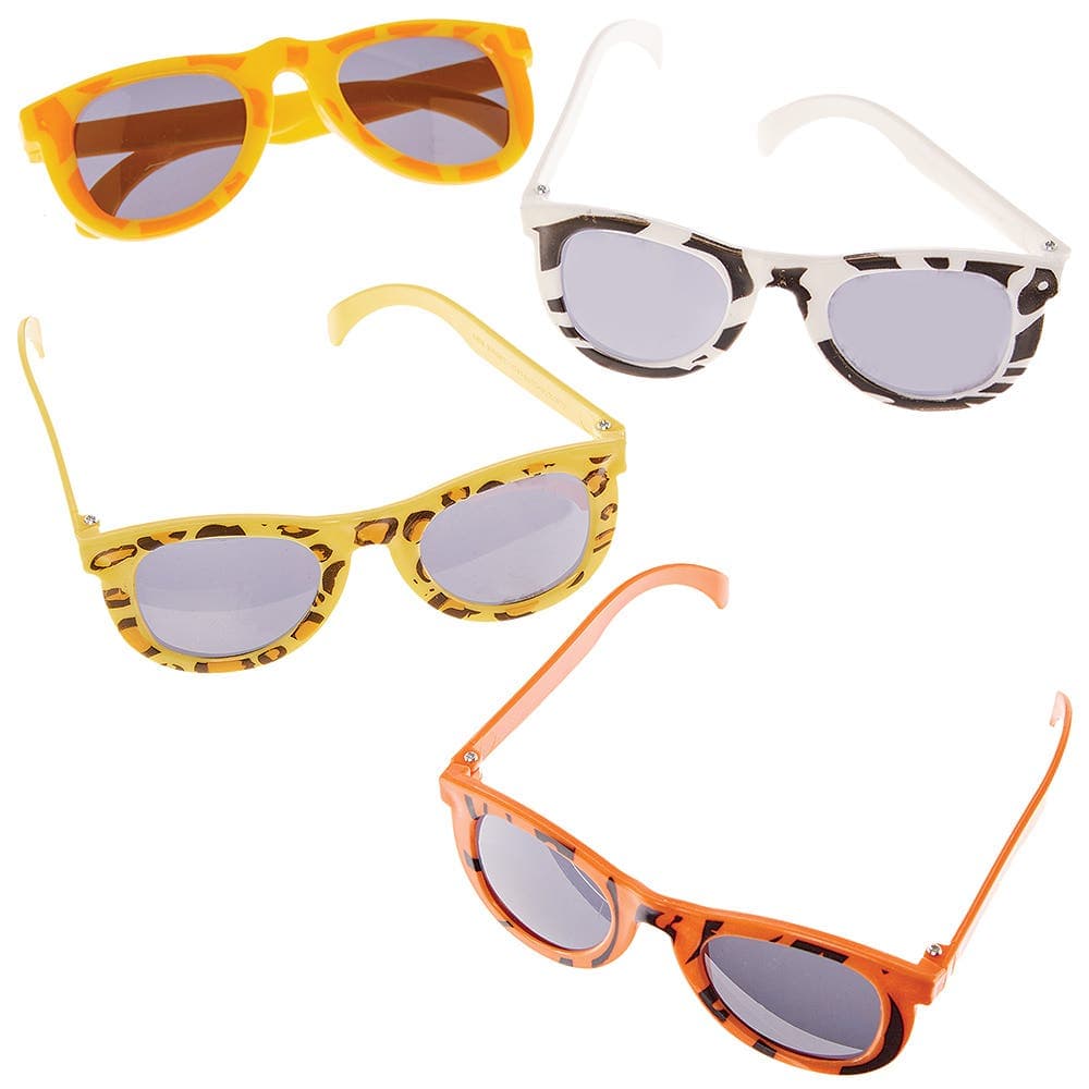 Safari Print Kids Sunglasses (Pack of 4) 4 Assorted Animal Prints, Approx 13cm Wide, Pocket Money/Party Bag Toys