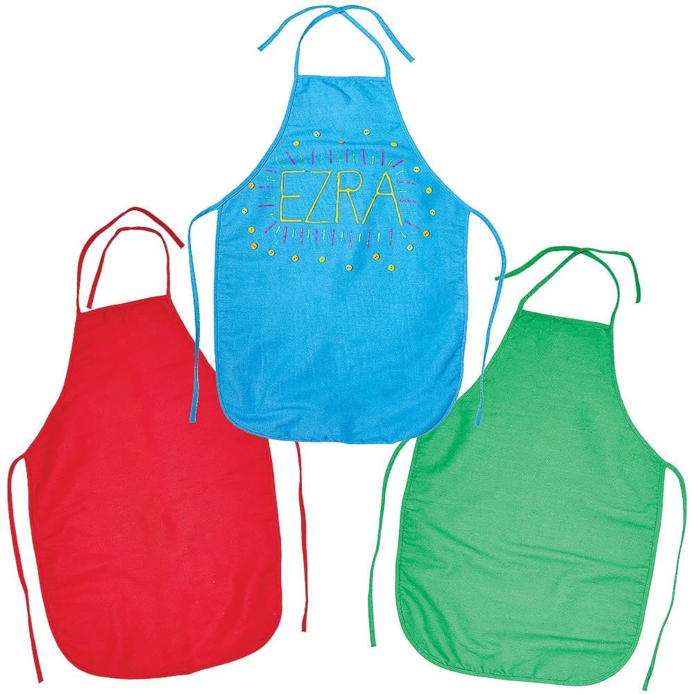 Coloured Fabric Aprons (Pack of 3) Art Supplies, Art Materials 3 assorted colours - Red, Green & Blue