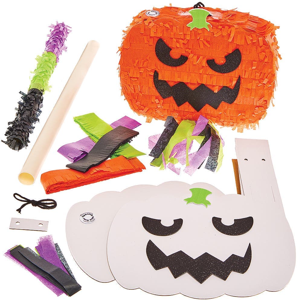 Pumpkin Pinata Kit (Each) Halloween Crafts, Make Your Own, Includes Foam Decorations, Pinata Stick & More