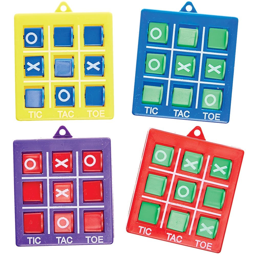 Mini Tic Tac Toe Toys (Pack of 4) Pocket Money Toys 4 assorted colours - Yellow, Red, Purple & Blue
