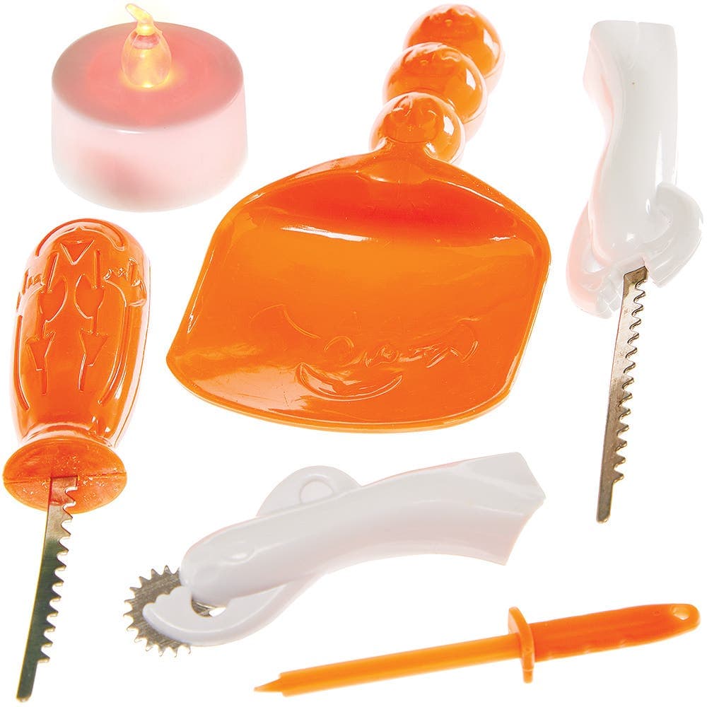 Pumpkin Carving Kit (Each kit) Includes 5 Carving Tools, 5 Stencils & 1 LED Tealight