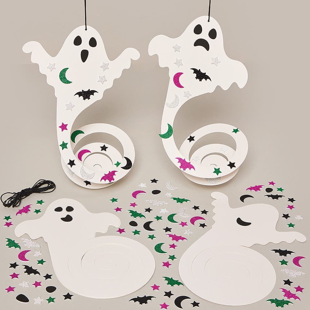 Spooky Ghost Spiral Decoration Kits (Pack of 8) Halloween Crafts For Kids, Card & Foam, Size 30cm Approx