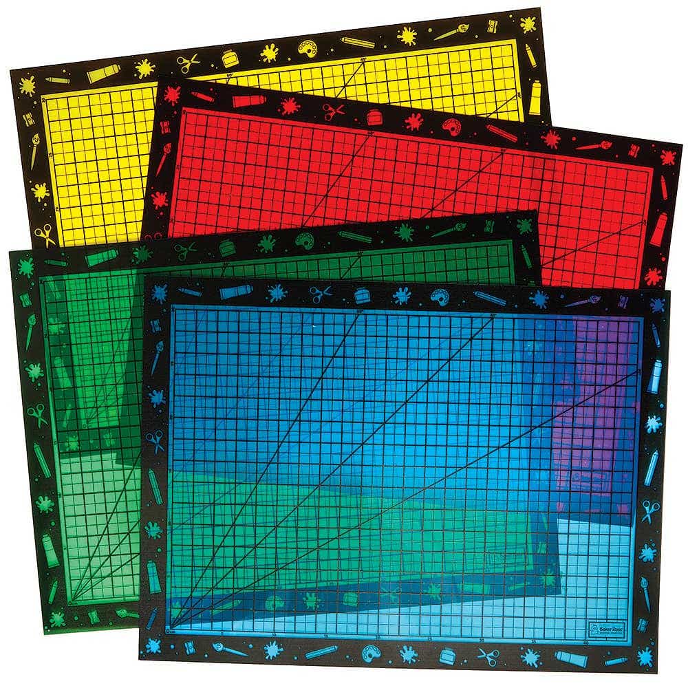 Messy Splash Mats (Pack of 4) Art Supplies, Art Materials 4 assorted colours - Yellow, Red, Blue & Green