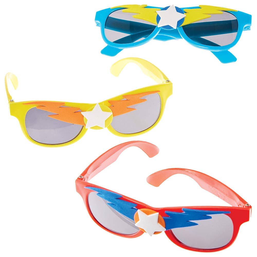 Superhero Kids Shades (Pack of 4) Pocket Money Toys 3 assorted colours - 2 x Yellow, Red and Blue