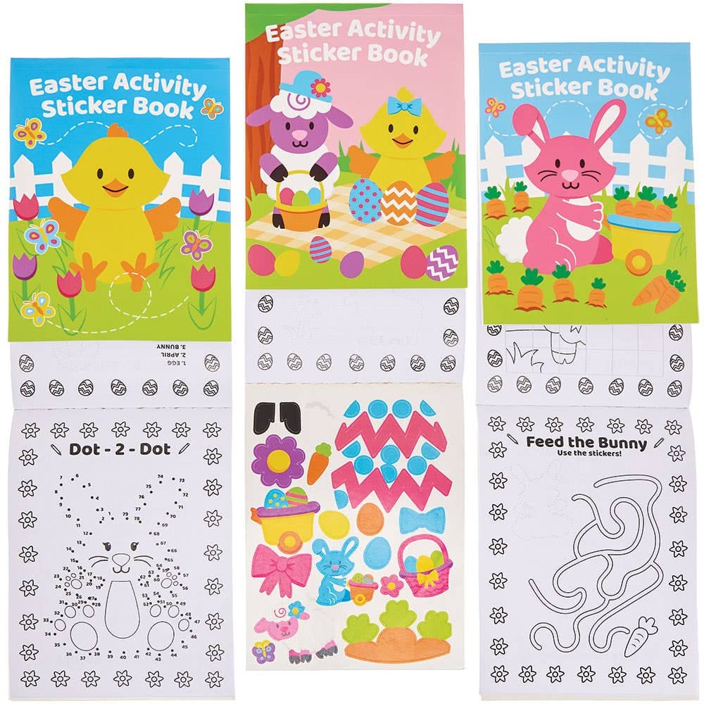 Easter Sticker Activity Books (Pack of 8) Easter Gifts For Kids, 18 Pages Of Activities & 2 Pages Of Stickers, 4 Easter Front Designs