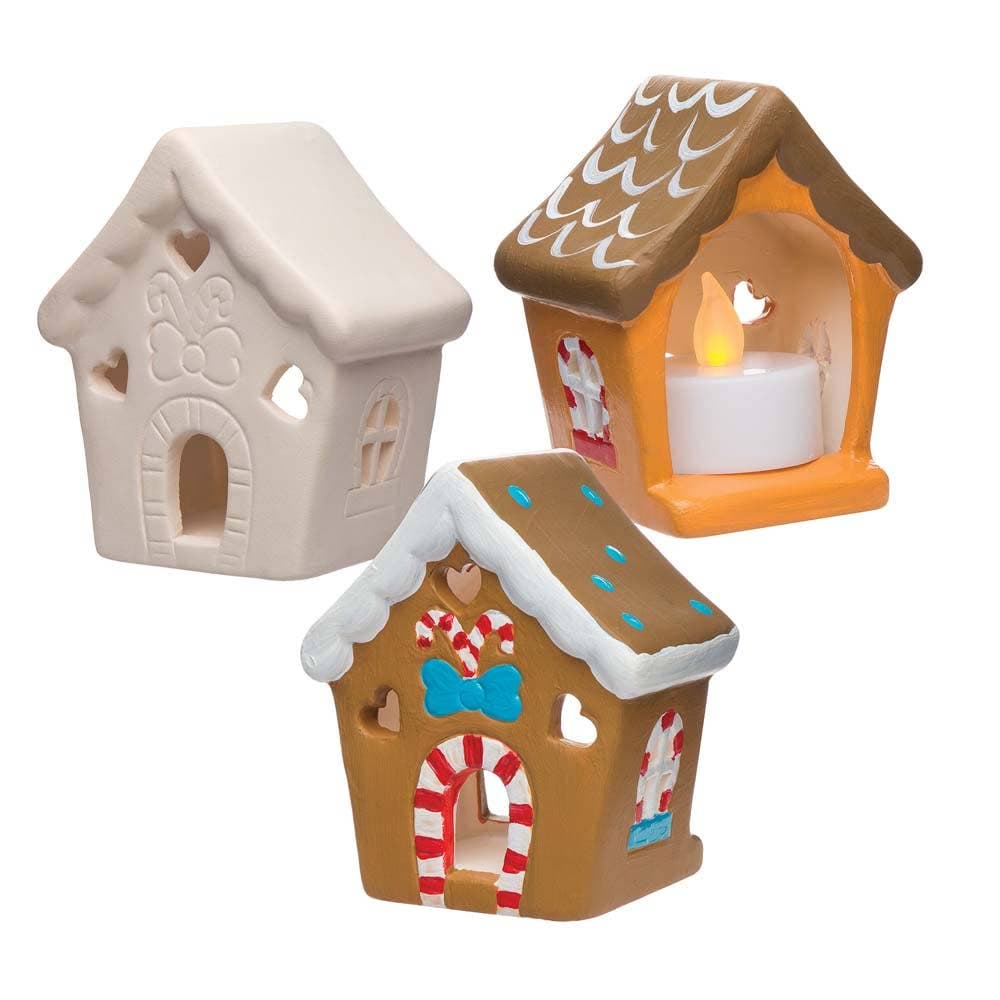 Gingerbread House Ceramic Tealight Holders (Box of 3) Christmas Pottery Painting Crafts