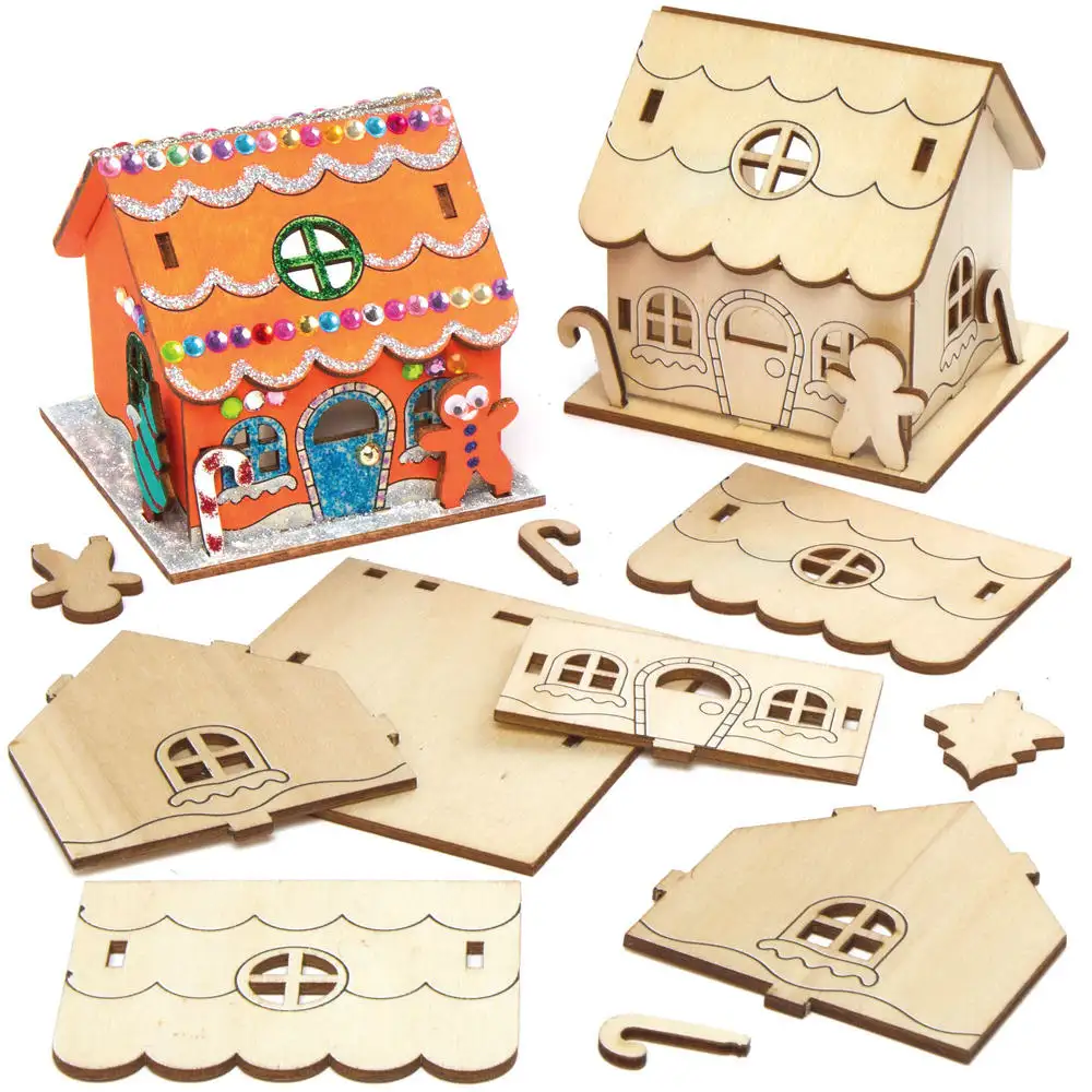 Gingerbread House Wooden Tealight Holder Kits (Pack of 3) Christmas Crafts