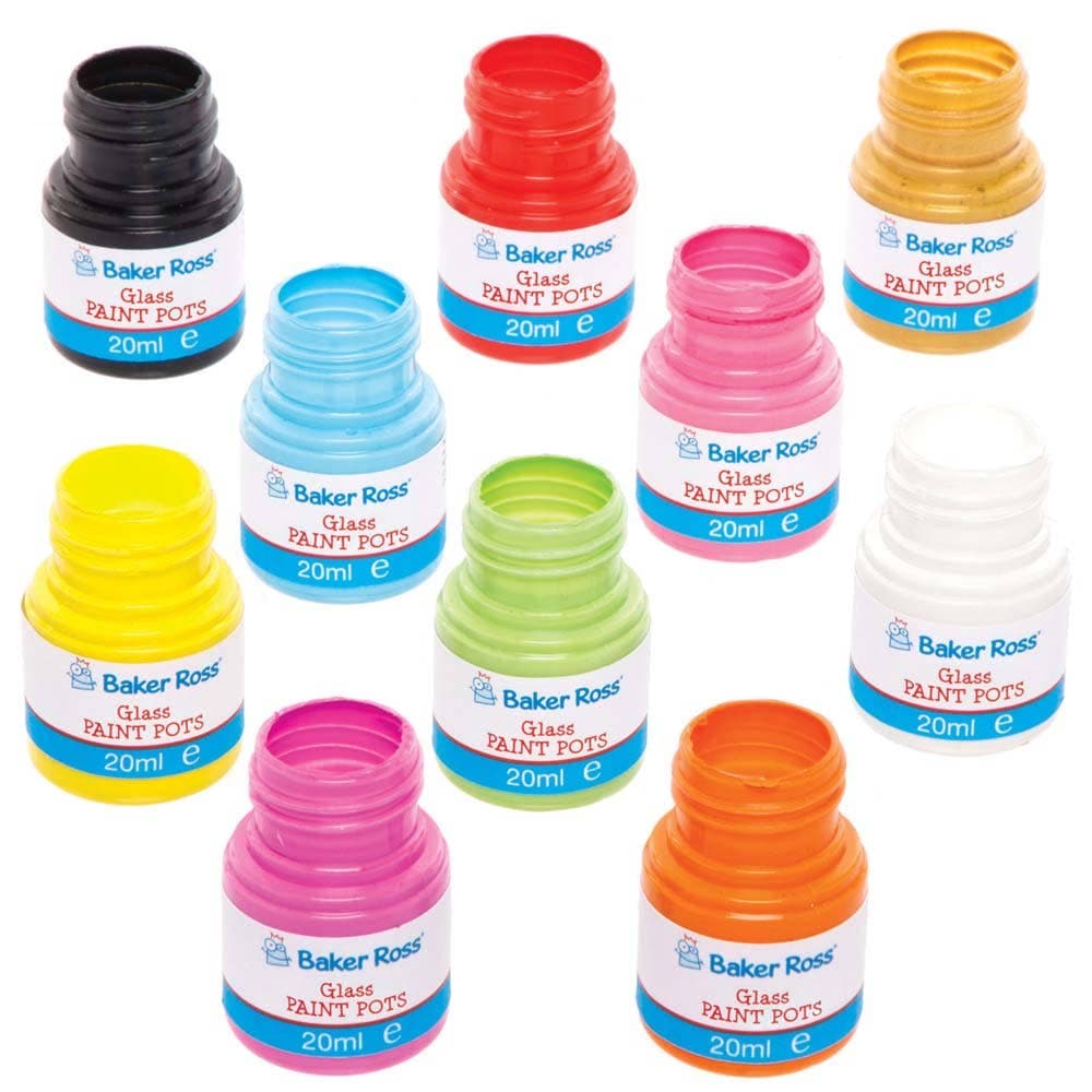 Glass Paint Pots Bumper Pack (Box of 10) Decorate On Glass, Acrylics & More, Dishwasher Resistant