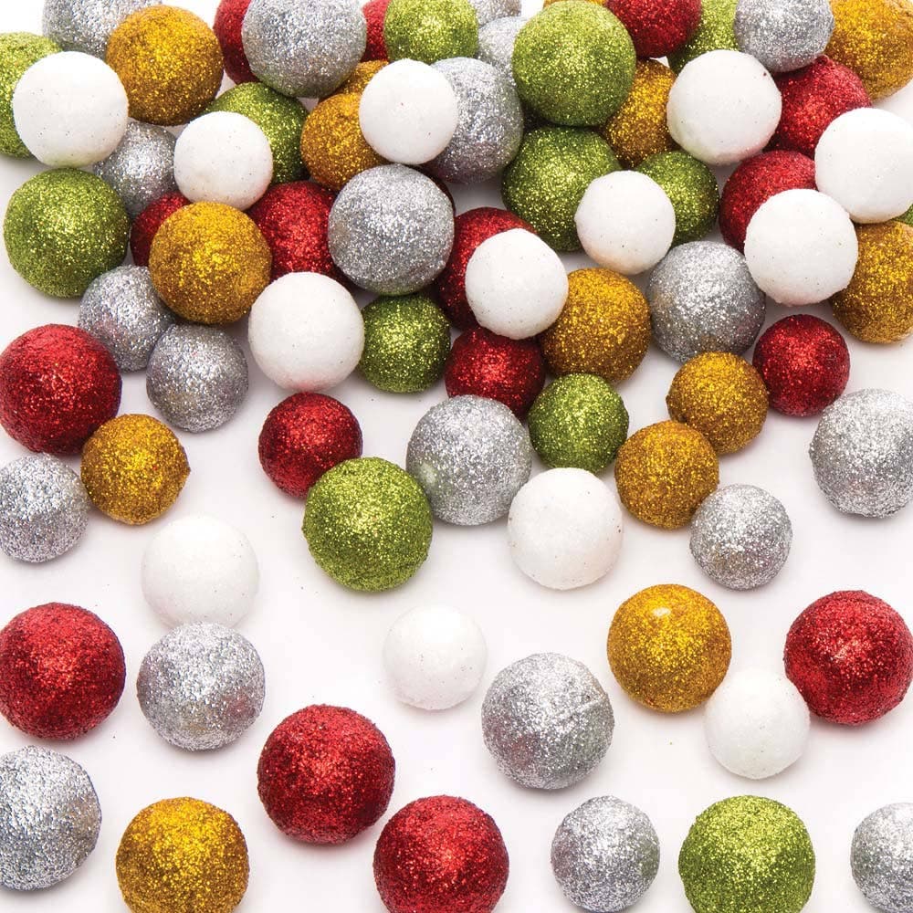 Glitter Balls (Per pack) Craft Embellishments 5 assorted glitter colours - red, white, green, gold, silver