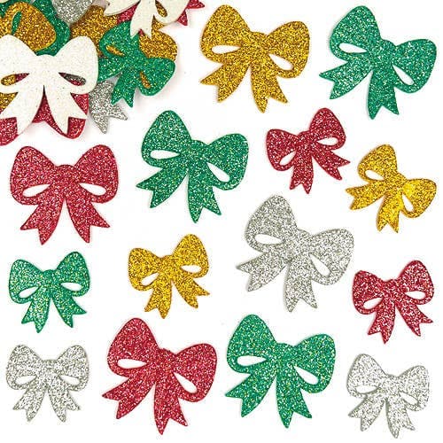 Glitter Bow Stickers (Pack of 100) Stickers 5 assorted colours - Gold, Silver, Red, Green & White